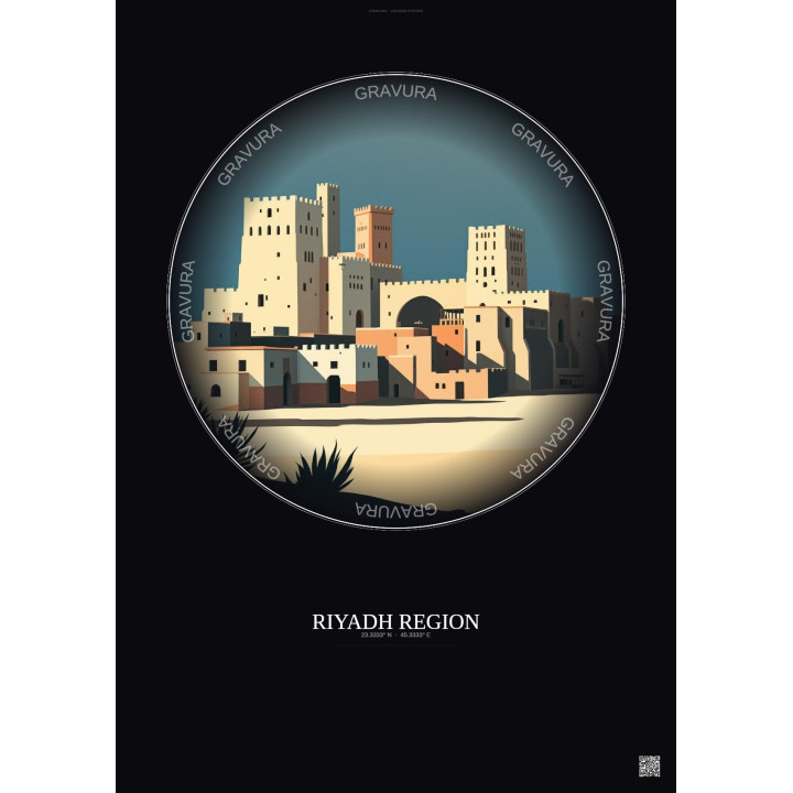Riyadh Region Vintage Travel Poster – Historic Old Town Of Riyadh Region | Gravura – Dark background