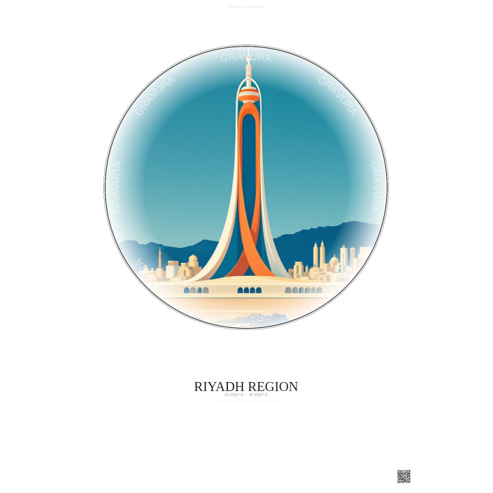 Riyadh Region Vintage Travel Poster – Most Iconic Landmark Of Riyadh Region | Gravura – Light background