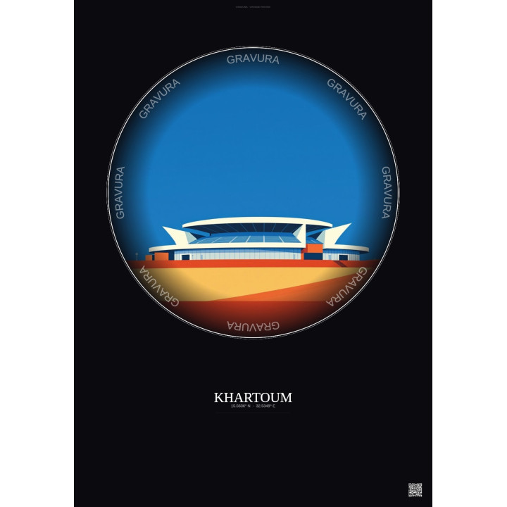 Khartoum Vintage Travel Poster – Khartoum Stadium | Gravura – Dark background