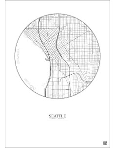 Seattle City Map Poster 2.5km | Gravura – Light background 2