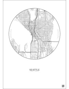 Seattle City Map Poster 5km | Gravura – Light background 2