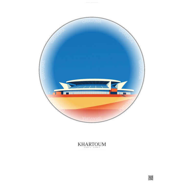 Affiche Khartoum – Poster illustration vintage – Khartoum Stadium | Gravura – Fond clair