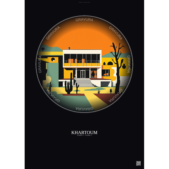 Khartoum Vintage Travel Poster – National Museum Of Sudan | Gravura – Dark background
