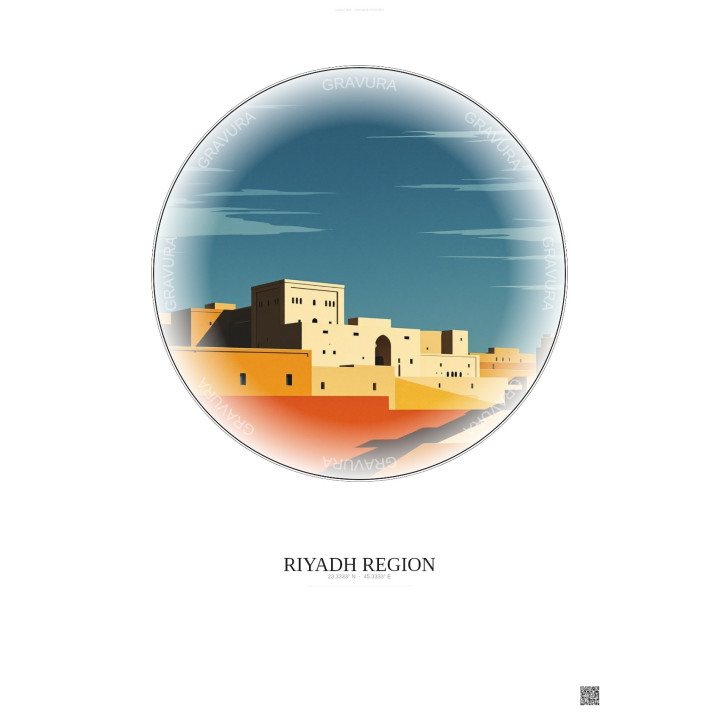 Riyadh Region Vintage Travel Poster – Famous Viewpoint Of Riyadh Region | Gravura – Light background