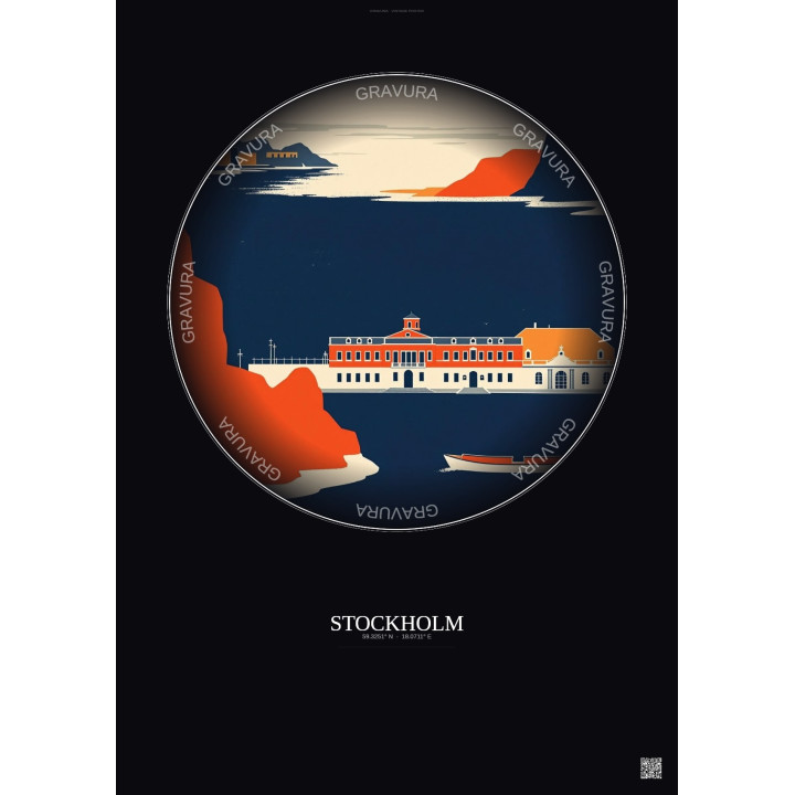 Affiche Stockholm – Poster illustration vintage – Nationalmuseum | Gravura – Fond foncé