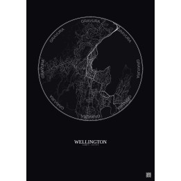 Affiche Wellington – Poster carte de ville 6km | Gravura – Fond foncé