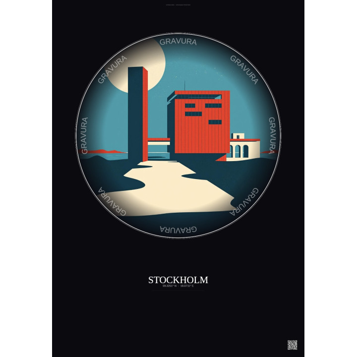Stockholm Vintage Travel Poster – Swedish Film Institute | Gravura – Dark background