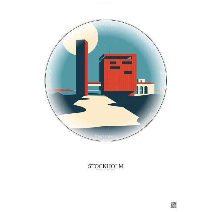 Affiche Stockholm – Poster illustration vintage – Swedish Film Institute | Gravura – Fond clair