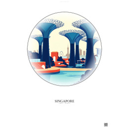 Affiche Singapore – Poster illustration vintage – Gardens By The Bay | Gravura – Fond clair
