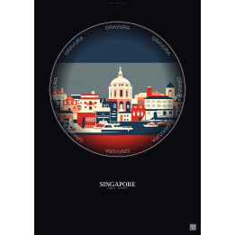 Affiche Singapore – Poster illustration vintage – Singapore | Gravura – Fond foncé