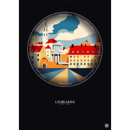 Ljubljana Vintage Travel Poster – National Gallery Of Slovenia | Gravura – Dark background