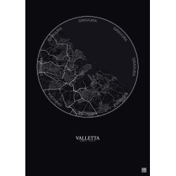 Affiche Valletta – Poster carte de ville 6km | Gravura – Fond foncé