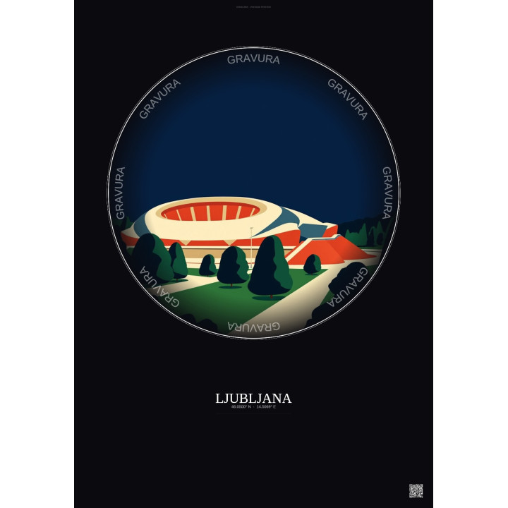 Affiche Ljubljana – Poster illustration vintage – Stozice Stadium | Gravura – Fond foncé