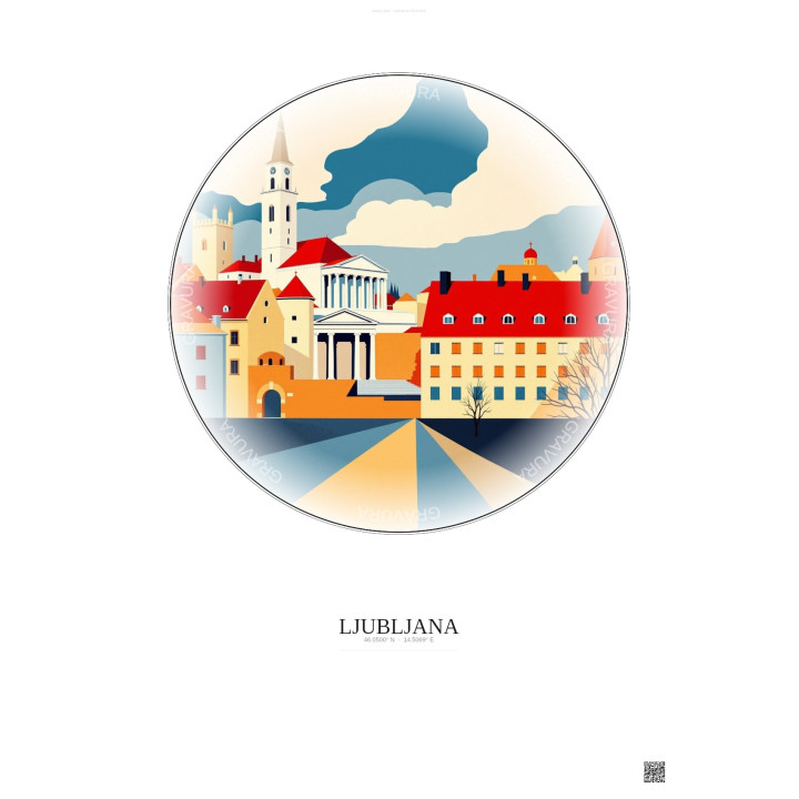 Affiche Ljubljana – Poster illustration vintage – National Gallery Of Slovenia | Gravura – Fond clair