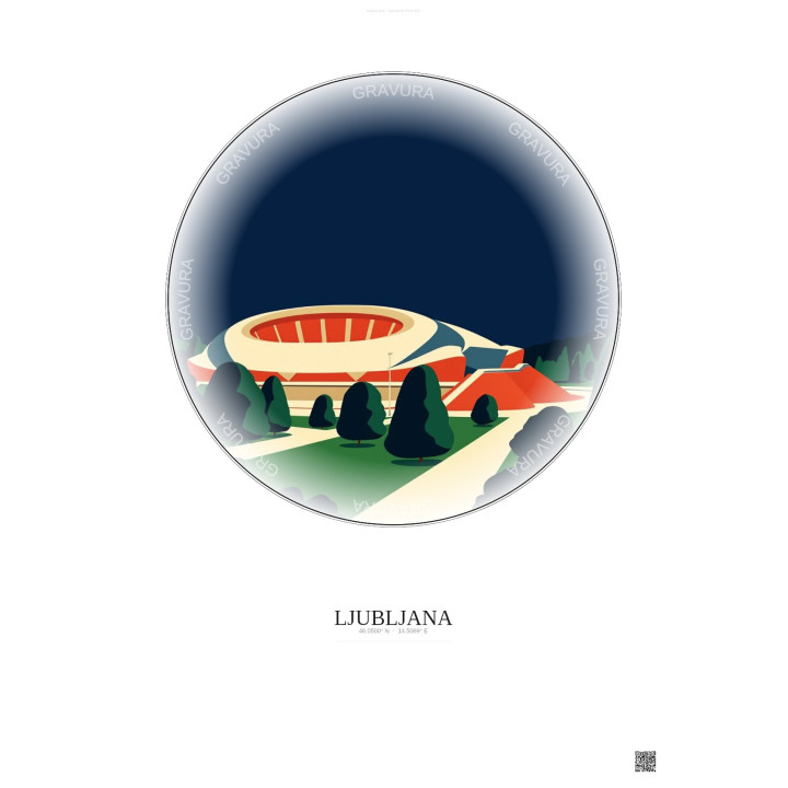Affiche Ljubljana – Poster illustration vintage – Stozice Stadium | Gravura – Fond clair
