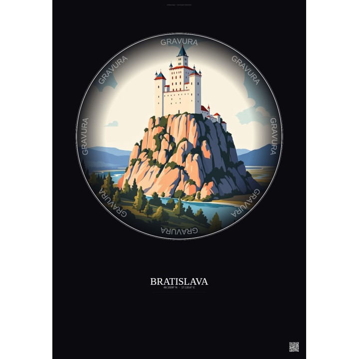 Affiche Bratislava – Poster illustration vintage – Bratislava Castle | Gravura – Fond foncé