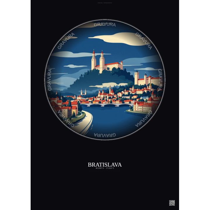 Affiche Bratislava – Poster illustration vintage – Bratislava | Gravura – Fond foncé