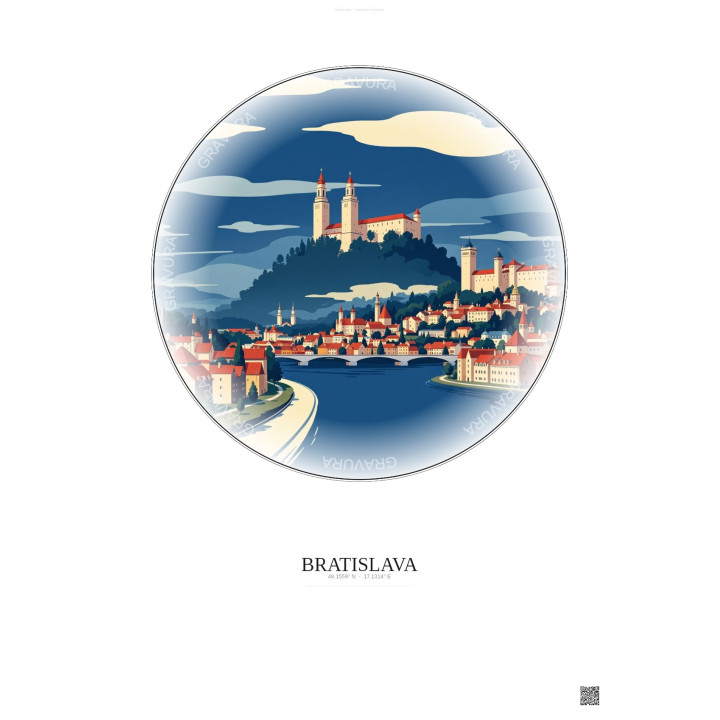 Affiche Bratislava – Poster illustration vintage – Bratislava | Gravura – Fond clair