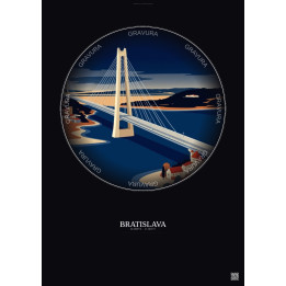 Affiche Bratislava – Poster illustration vintage – Bridge Of The Slovak National Uprising | Gravura – Fond foncé
