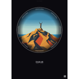 Dakar Vintage Travel Poster – African Renaissance Monument | Gravura – Dark background