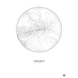 Affiche Sarajevo – Poster carte de ville 6km | Gravura – Fond clair