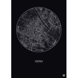 Affiche Vienna – Poster carte de ville 10km | Gravura – Fond foncé