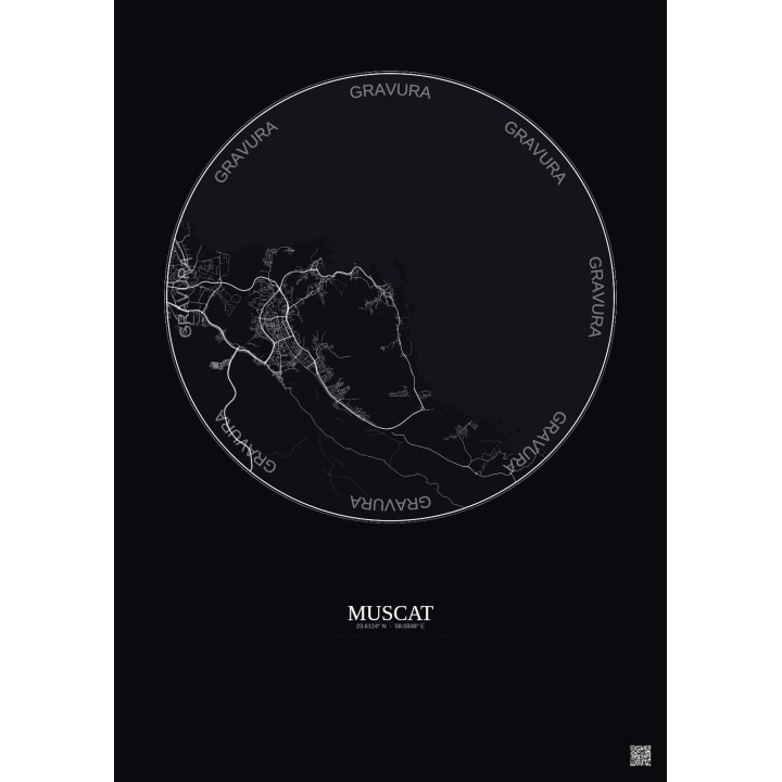 Affiche Muscat – Poster carte de ville 10km | Gravura – Fond foncé