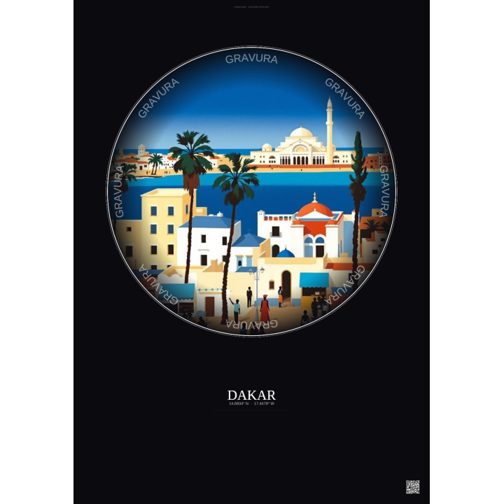 Dakar Vintage Travel Poster – Dakar | Gravura – Dark background