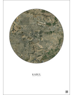 Kabul Satellite View Poster 10km Color | Gravura – Light background 2