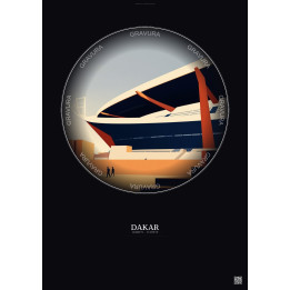 Dakar Vintage Travel Poster – Stade Leopold Sedar Senghor | Gravura – Dark background