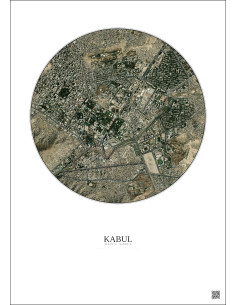 Affiche Kabul – Poster vue satellite 2.5km Couleur | Gravura – Fond clair