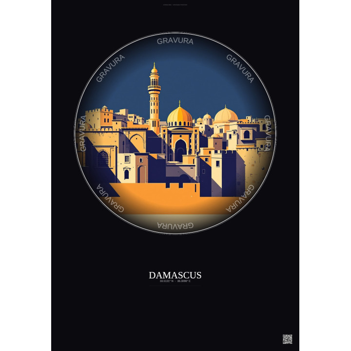 Affiche Damascus – Poster illustration vintage – Damascus | Gravura – Fond foncé