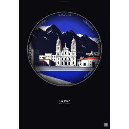 La Paz Vintage Travel Poster – Basilica Of San Francisco La Paz Bolivia | Gravura – Dark background