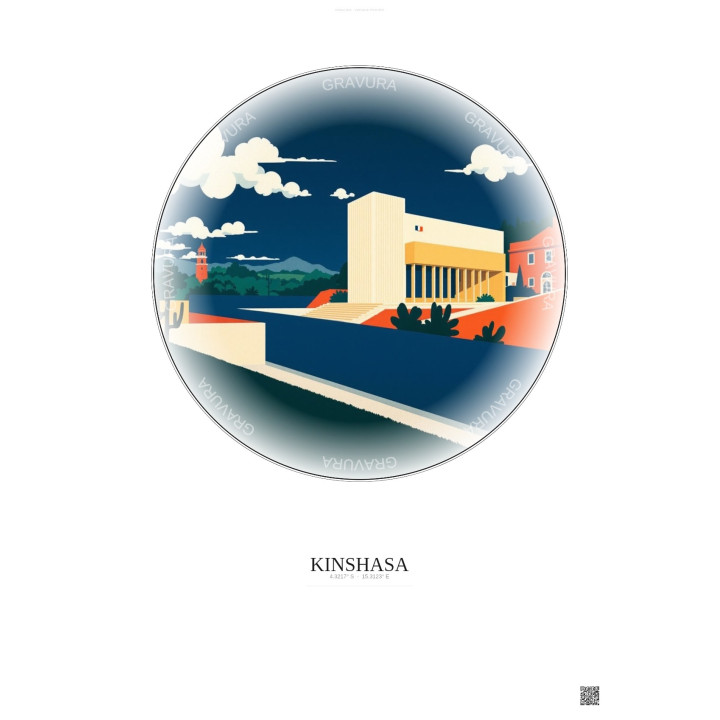Affiche Kinshasa – Poster illustration vintage – National Museum Of The Democratic Republic Of Congo | Gravura – Fond clair