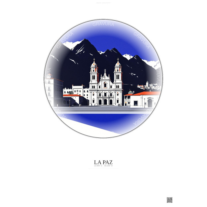 Affiche La Paz – Poster illustration vintage – Basilica Of San Francisco La Paz Bolivia | Gravura – Fond clair
