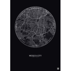 Affiche Mexico City – Poster carte de ville 10km | Gravura – Fond foncé