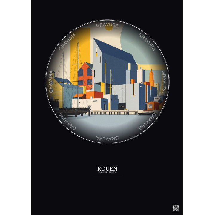 Affiche Rouen – Poster illustration vintage – Musee Maritime Fluvial Et Portuaire De Rouen | Gravura – Fond foncé
