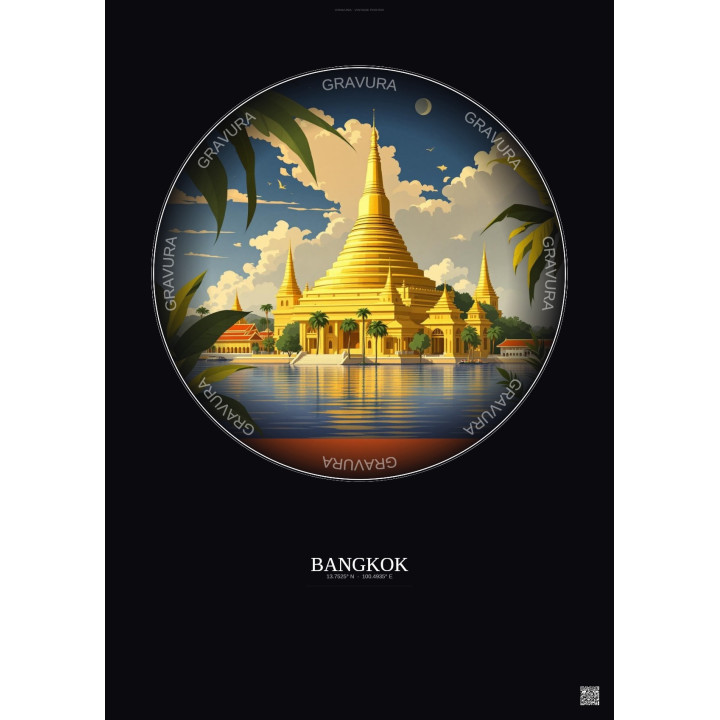 Affiche Bangkok – Poster illustration vintage – Bangkok | Gravura – Fond foncé