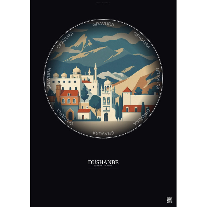 Dushanbe Vintage Travel Poster – Dushanbe | Gravura – Dark background