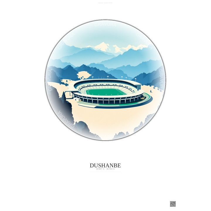 Dushanbe Vintage Travel Poster – Pamir Stadium | Gravura – Light background
