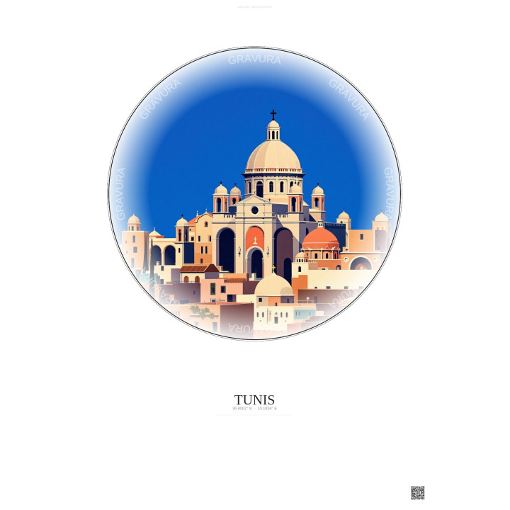 Affiche Tunis – Poster illustration vintage – Cathedral Of St Vincent De Paul | Gravura – Fond clair