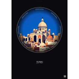 Affiche Tunis – Poster illustration vintage – Cathedral Of St Vincent De Paul | Gravura – Fond foncé