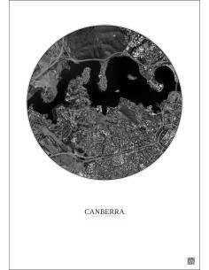 Affiche Canberra – Poster vue satellite 2.5km N&B | Gravura – Fond clair 2