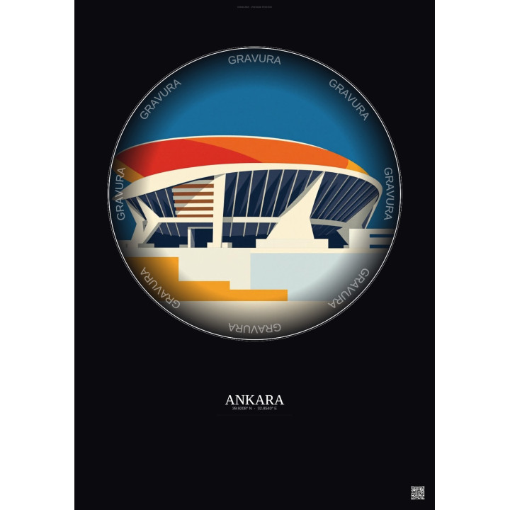 Ankara Vintage Travel Poster – Ankara Arena | Gravura – Dark background