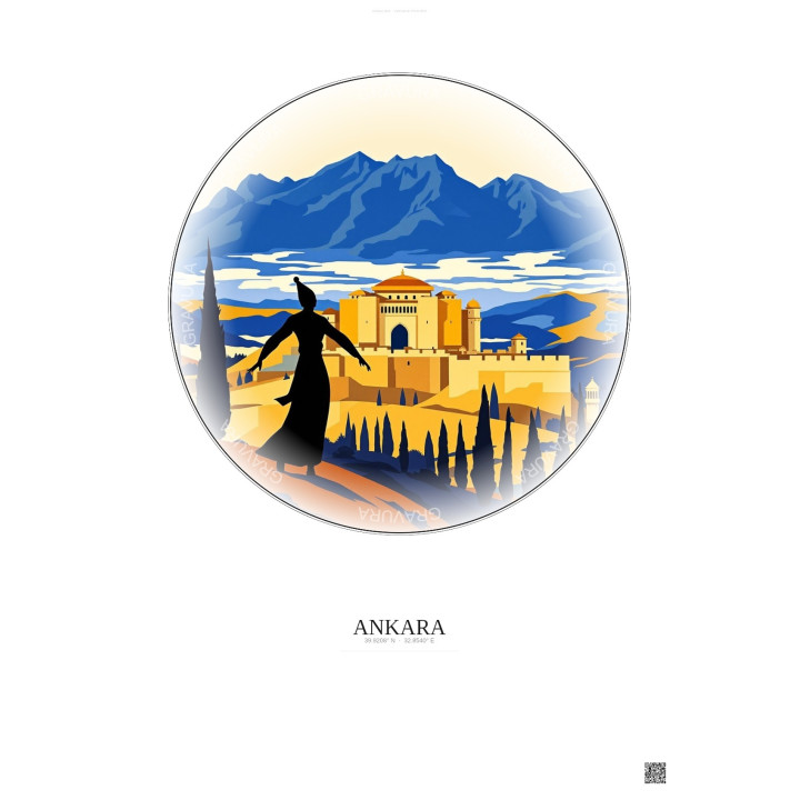 Affiche Ankara – Poster illustration vintage – Ankara | Gravura – Fond clair