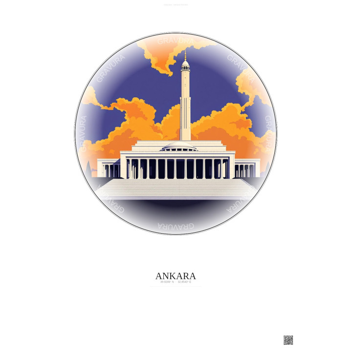 Affiche Ankara – Poster illustration vintage – Antkabir | Gravura – Fond clair