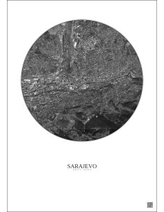 Affiche Sarajevo – Poster vue satellite 2.5km N&B | Gravura – Fond clair 2