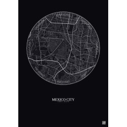 Affiche Mexico City – Poster carte de ville 6km | Gravura – Fond foncé
