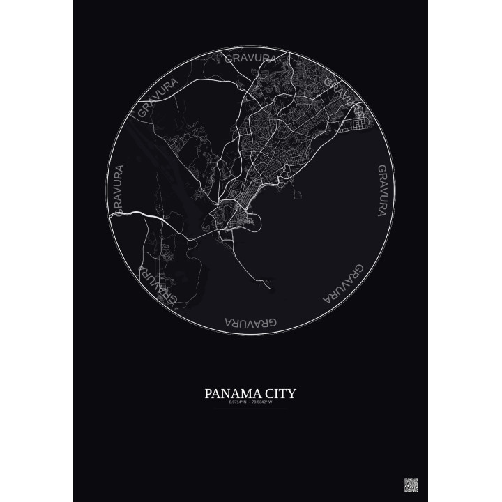 Affiche Panama City – Poster carte de ville 10km | Gravura – Fond foncé