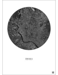 Affiche Dhaka – Poster vue satellite 10km N&B | Gravura – Fond clair 2